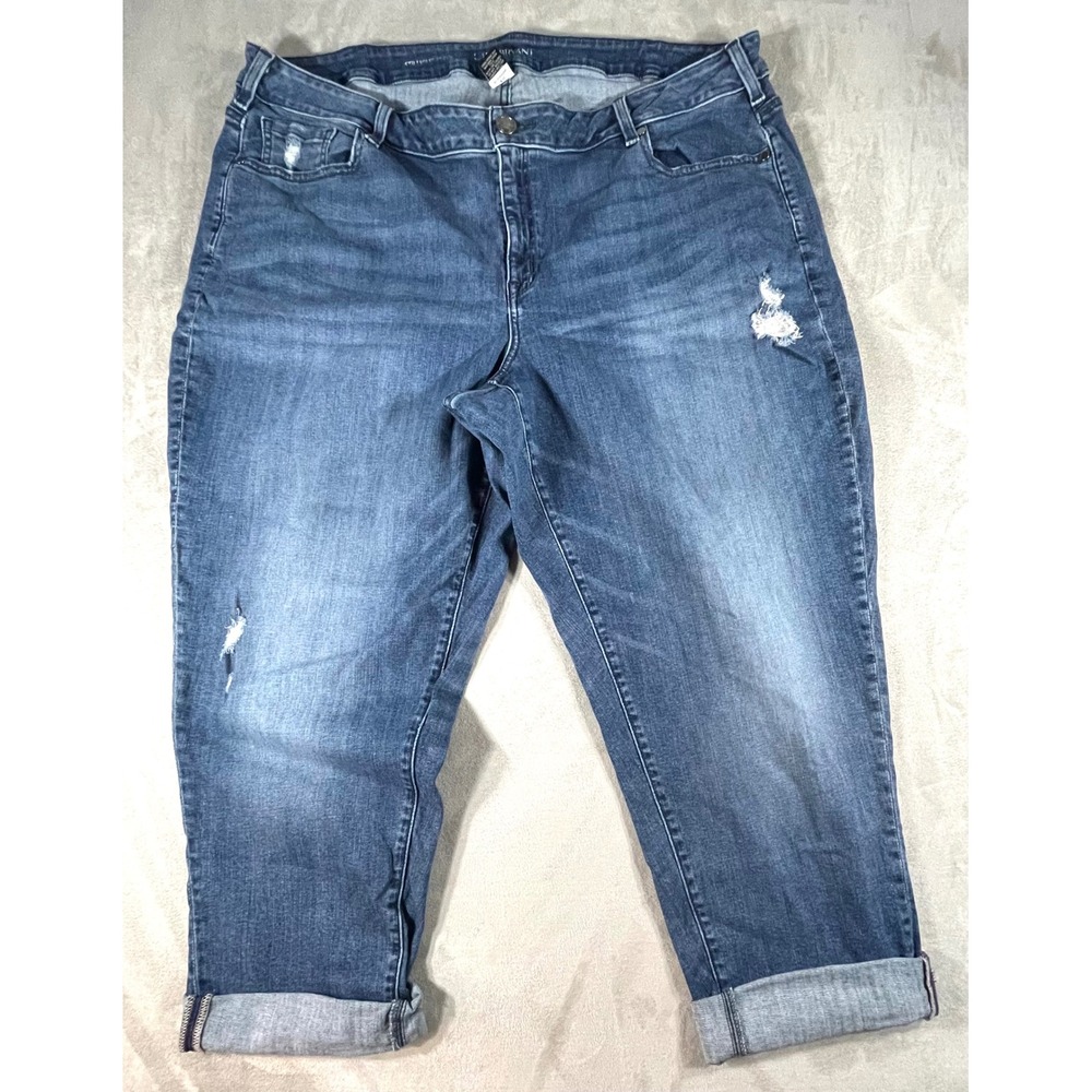 Lane Bryant Straight Crop Jeans Womens 24R Blue Distressed Cuffed Denim Stretch